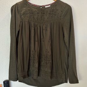 Knox Rose Olive Green Blouse with Eyelet Detail